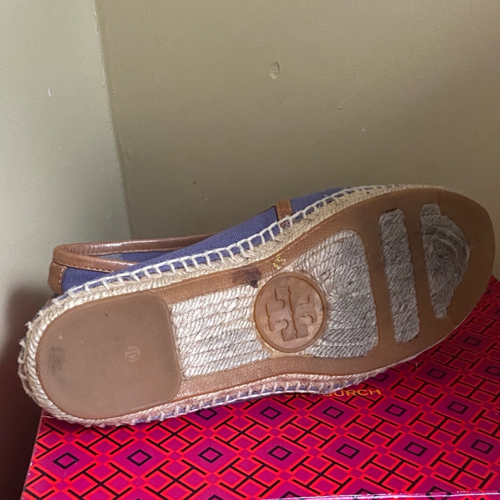 Tory Burch Purple Canvas Espadrille Flats with Tan Leather Trim - Picture 4 of 5